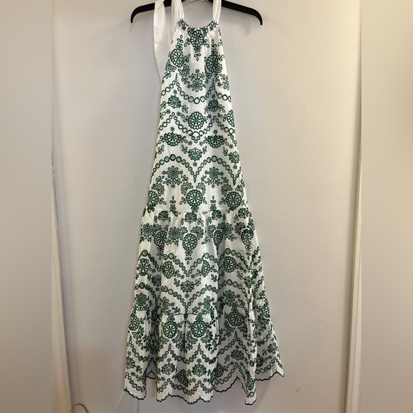 MILLY Hayden Scallop Eyelet Dress in White & Green - Picture 6 of 16